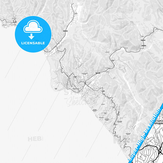Tuapse, Russia light map with streetnames, citynames and districts