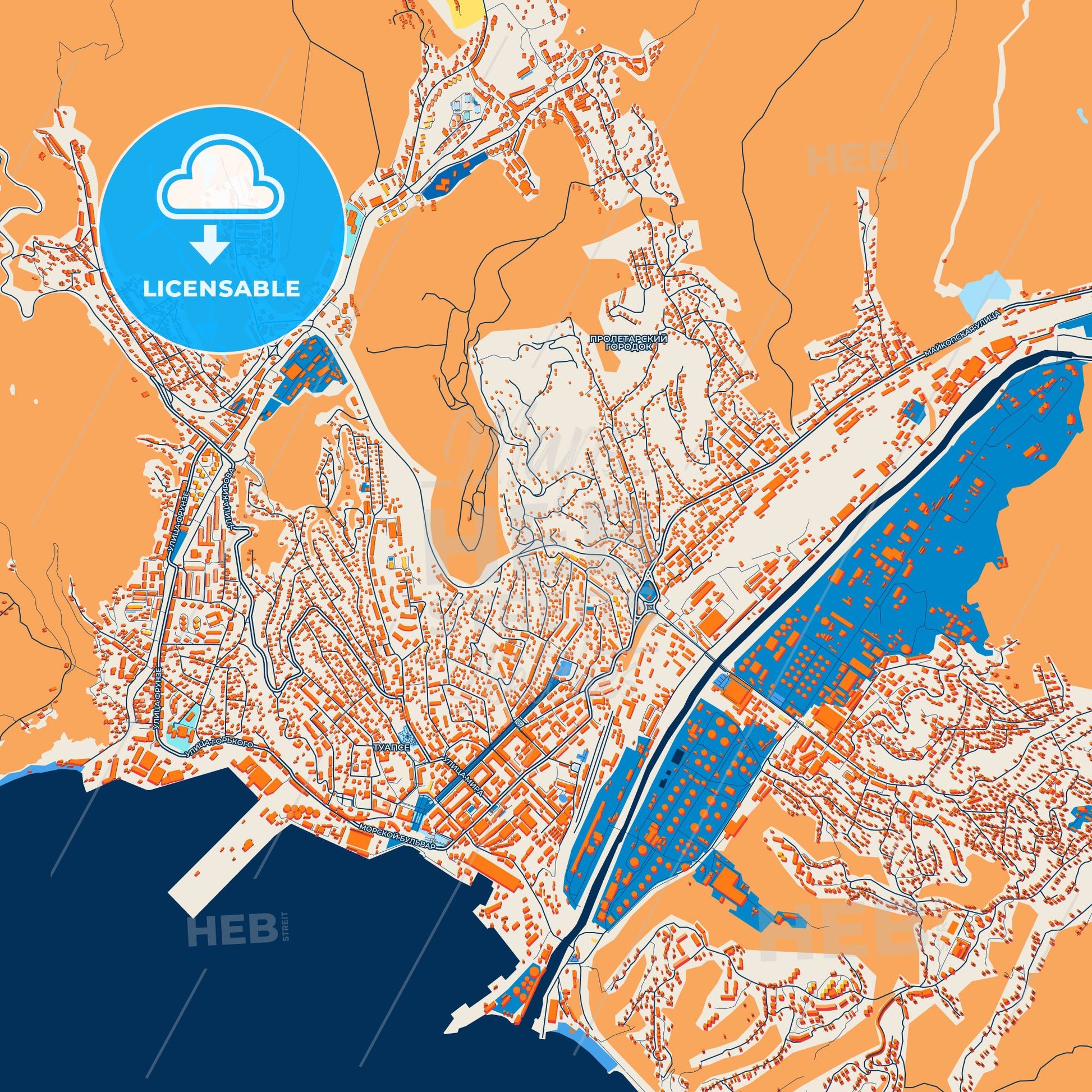 Colorful Tuapse Street Map with Labels and Buildings