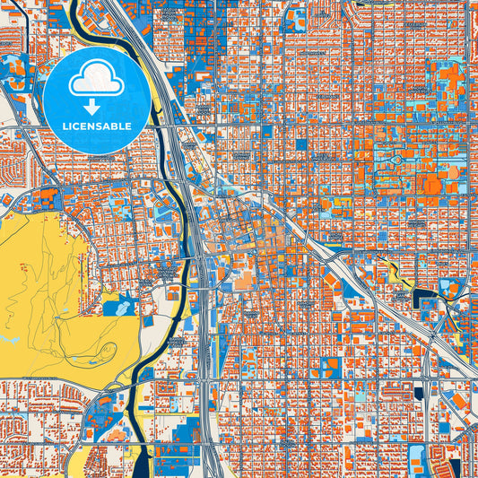 Colorful Tucson Street Map with Labels and Buildings