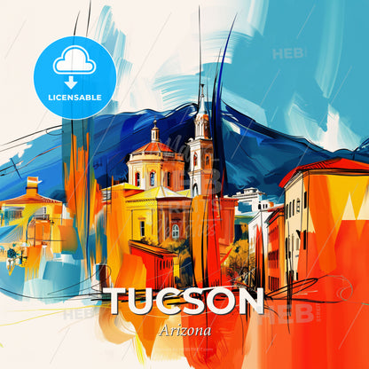 Vibrant Tucson, Arizona - A Painting Of A City - Square format print template