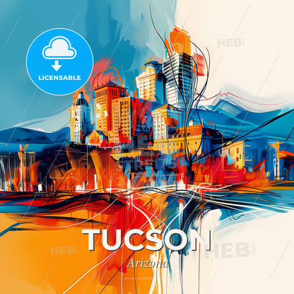 Vibrant Tucson, Arizona - A Painting Of A City - Square format print template
