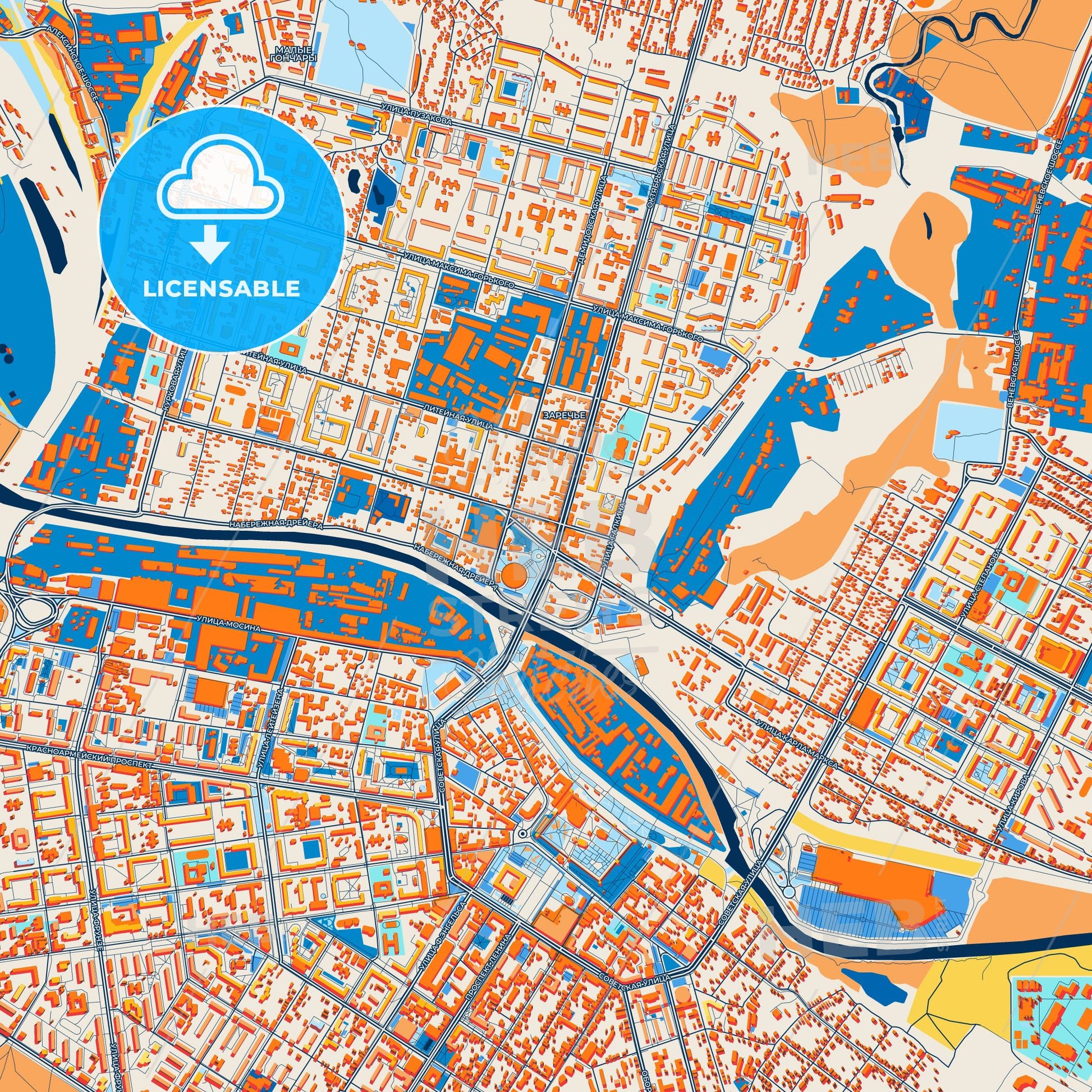 Colorful Tula Street Map with Labels and Buildings