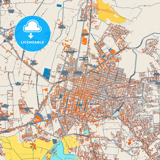 Colorful Tulancingo Street Map with Labels and Buildings