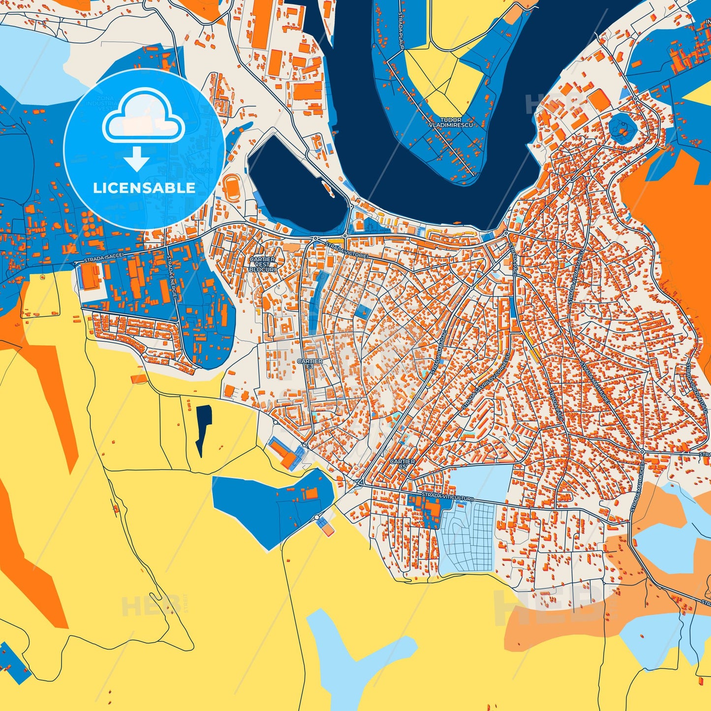 Colorful Tulcea Street Map with Labels and Buildings