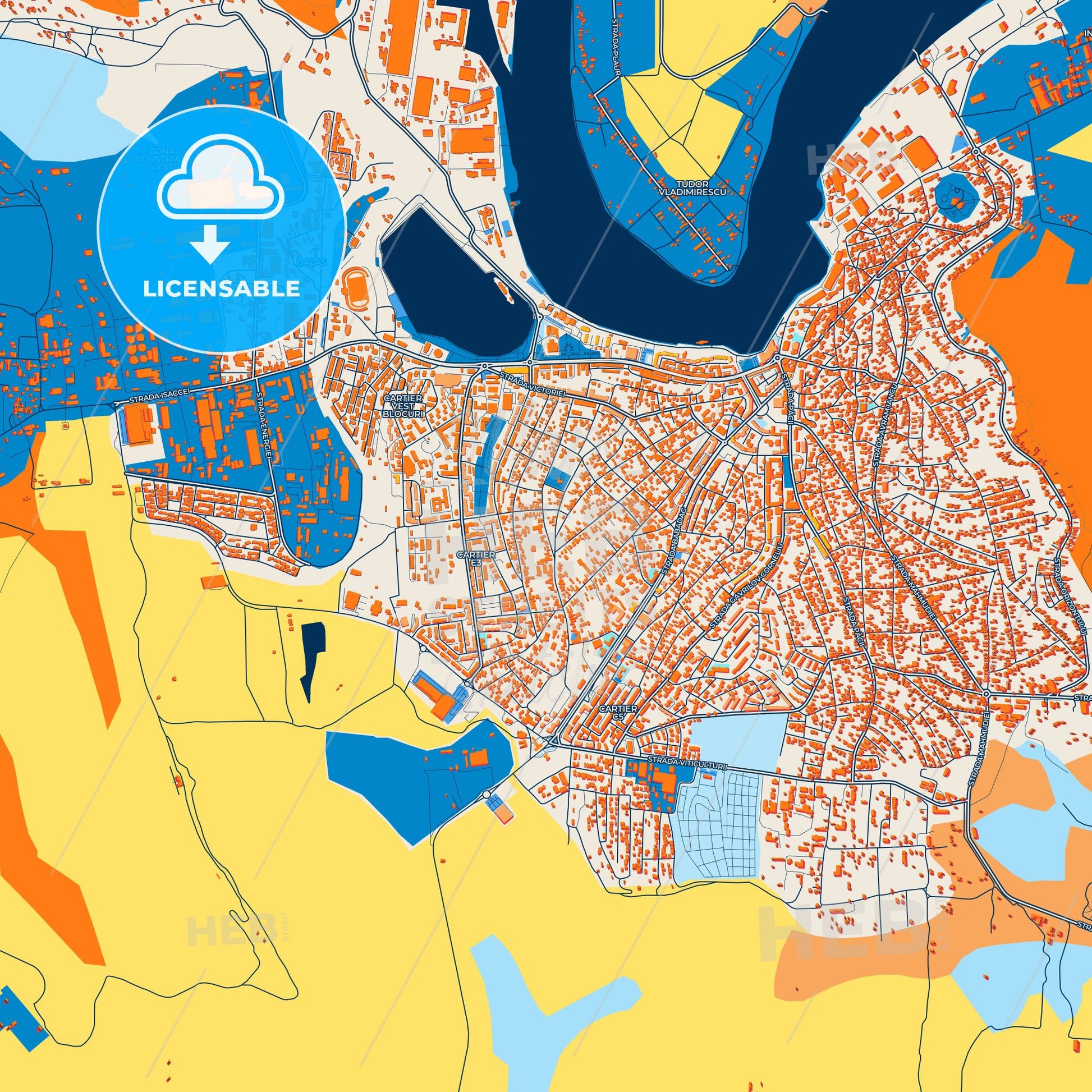 Colorful Tulcea Street Map with Labels and Buildings