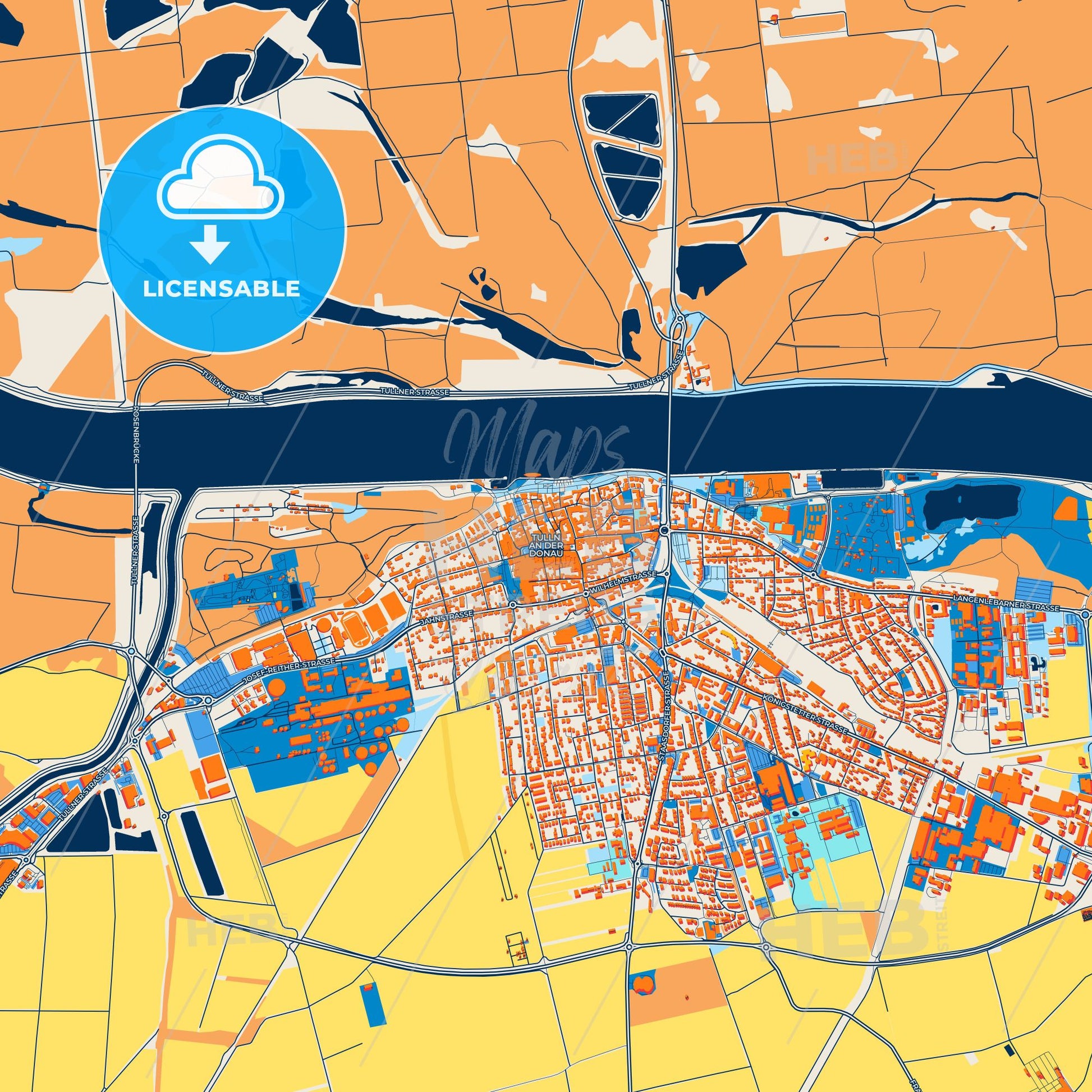 Colorful Tulln Street Map with Labels and Buildings