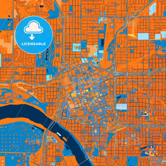 Colorful Tulsa Street Map with Labels and Buildings