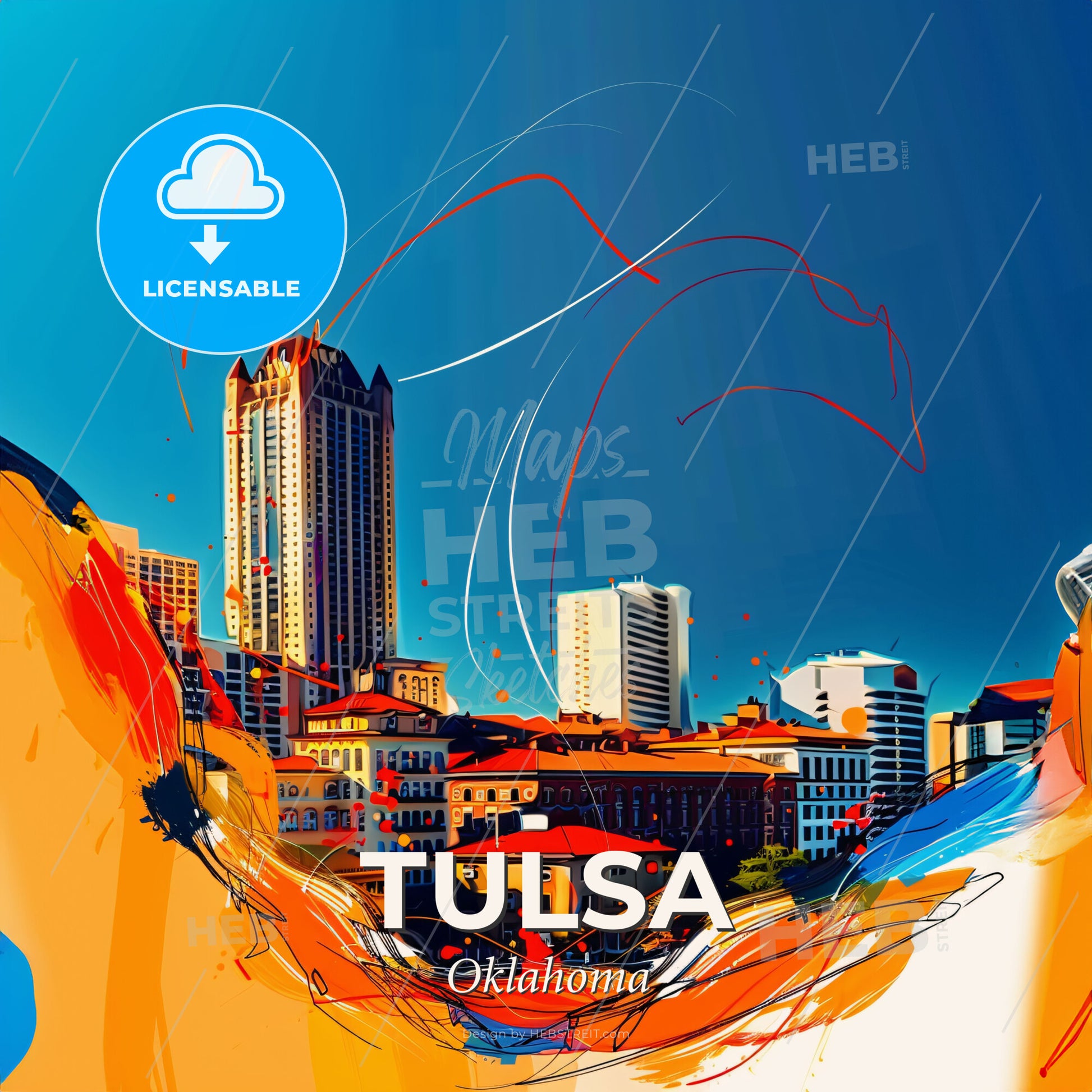 Vibrant Tulsa, Oklahoma - A Cityscape With Buildings And Blue Sky - Square format print template
