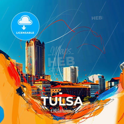 Vibrant Tulsa, Oklahoma - A Cityscape With Buildings And Blue Sky - Square format print template