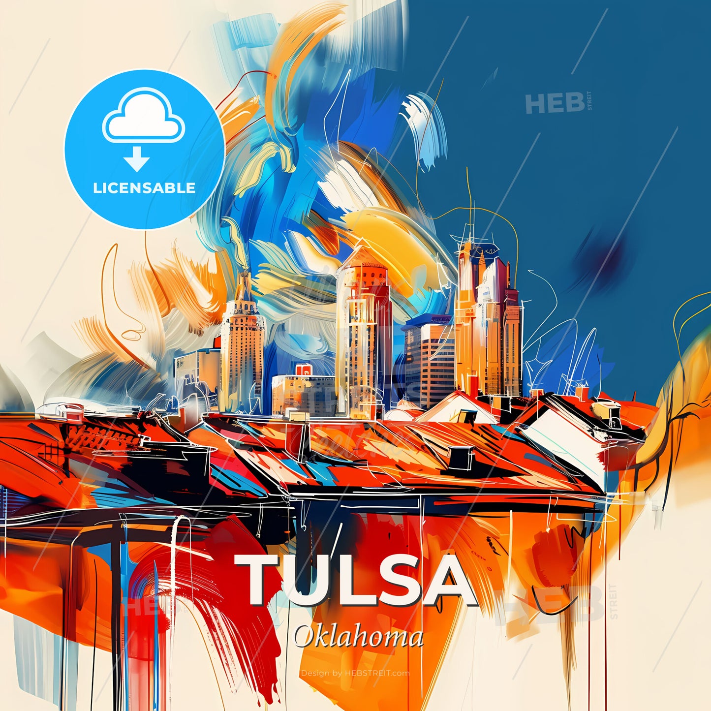 Vibrant Tulsa, Oklahoma - A Painting Of A City - Square format print template