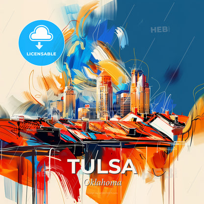 Vibrant Tulsa, Oklahoma - A Painting Of A City - Square format print template