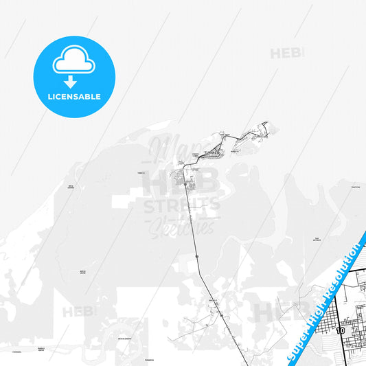 Tumaco, Colombia light map with streetnames, citynames and districts