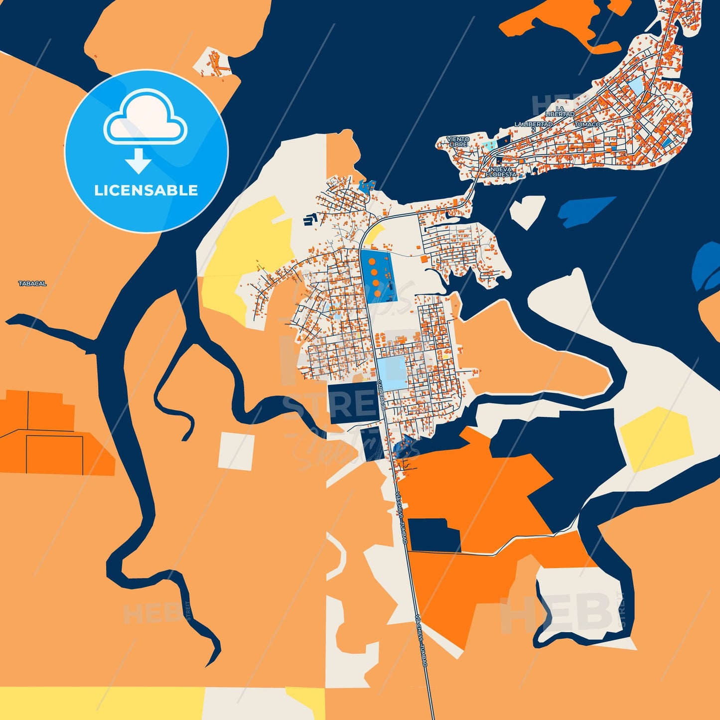 Colorful Tumaco Street Map with Labels and Buildings