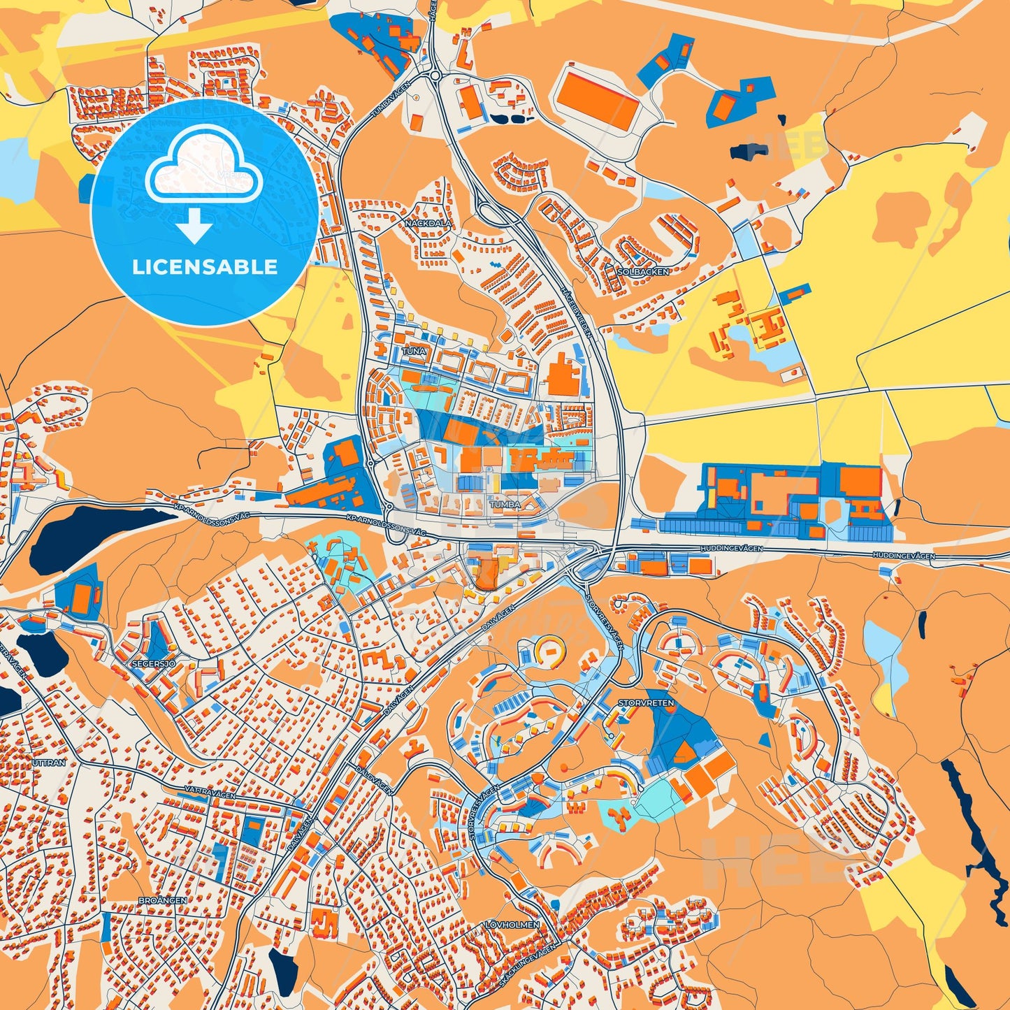 Colorful Tumba Street Map with Labels and Buildings