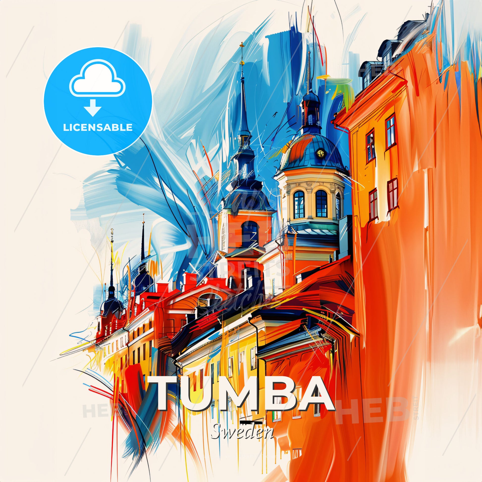 Vibrant Tumba, Sweden - A Painting Of A Building - Square format print template