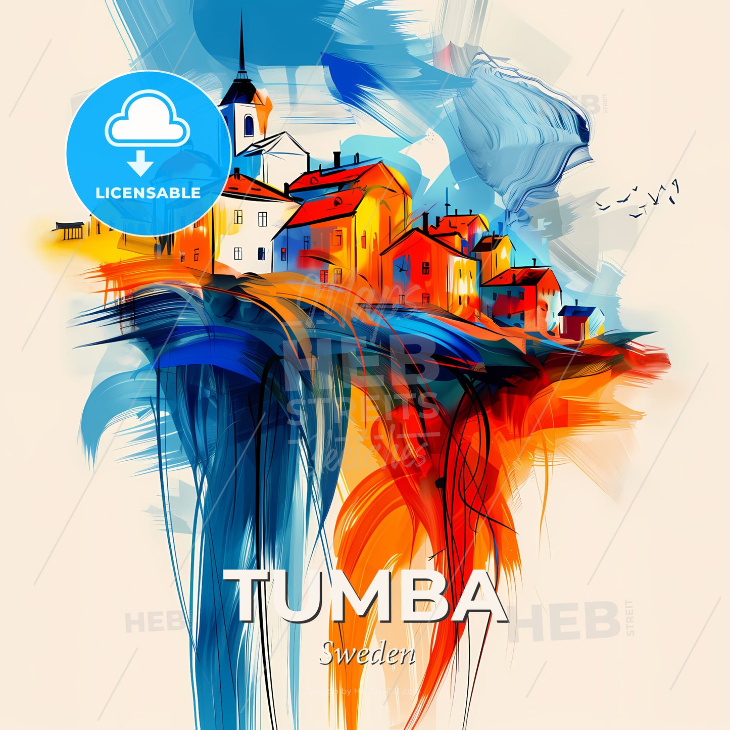 Vibrant Tumba, Sweden - A Painting Of A Town - Square format print template