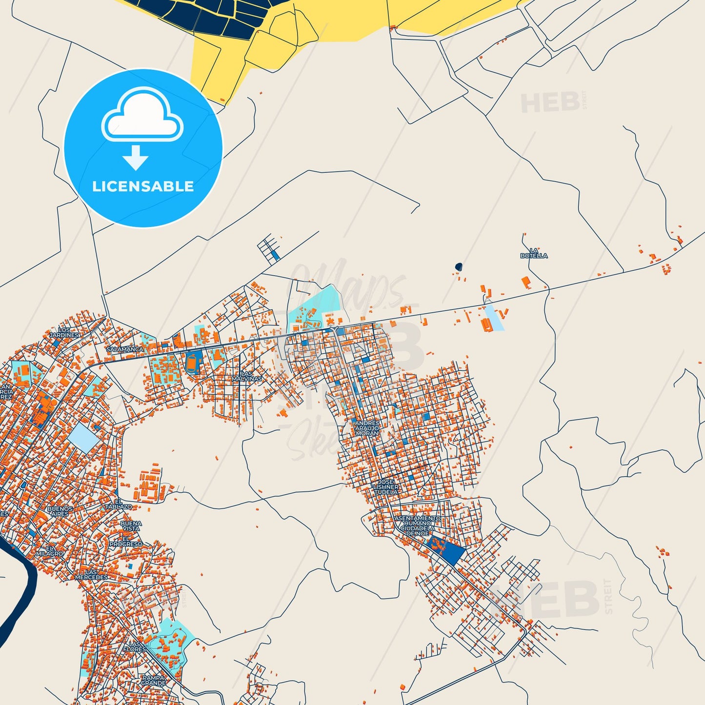 Colorful Tumbes Street Map with Labels and Buildings