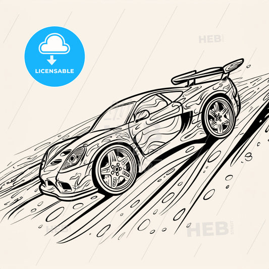 Tuner Car - A Black And White Drawing Of A Car