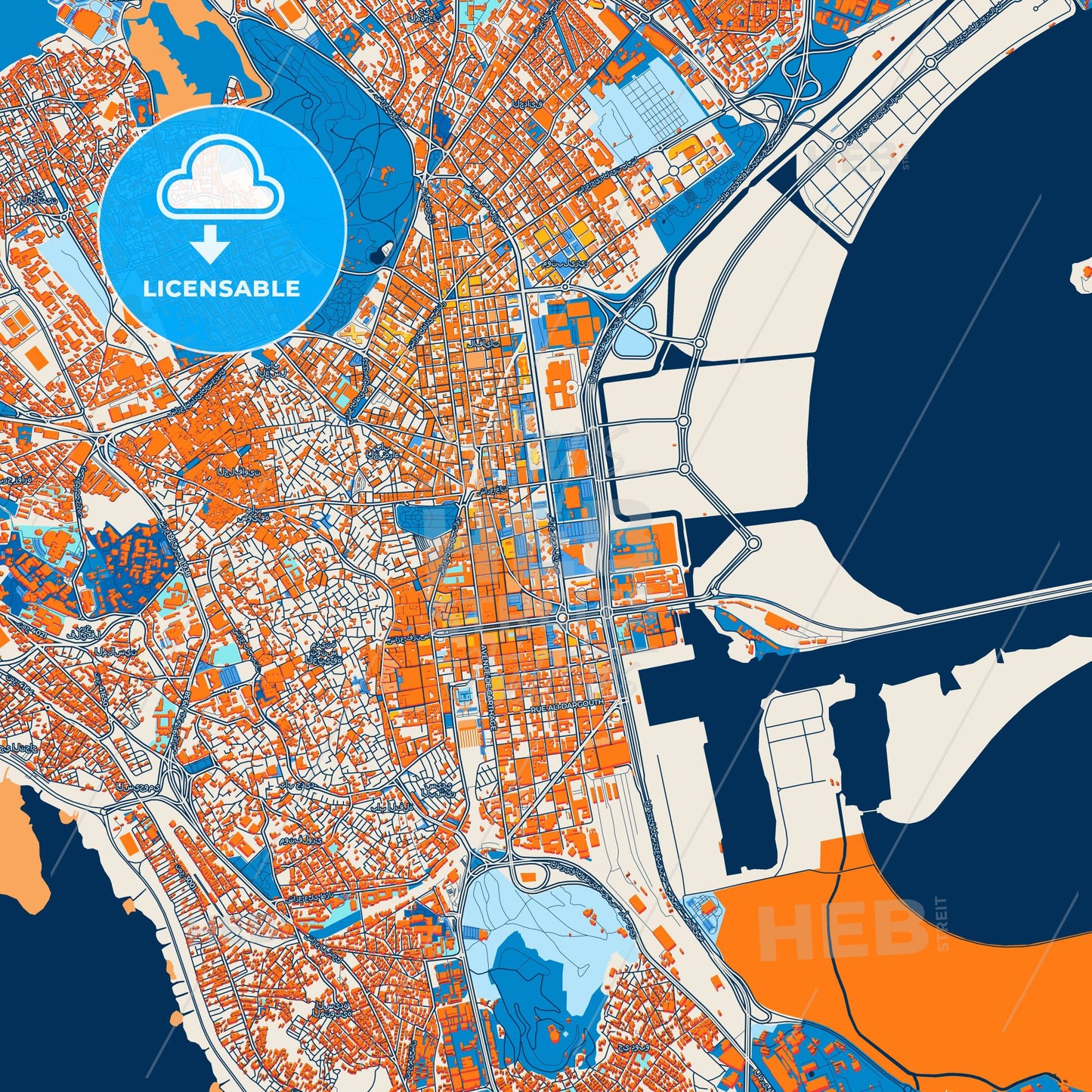 Colorful Tunis Street Map with Labels and Buildings