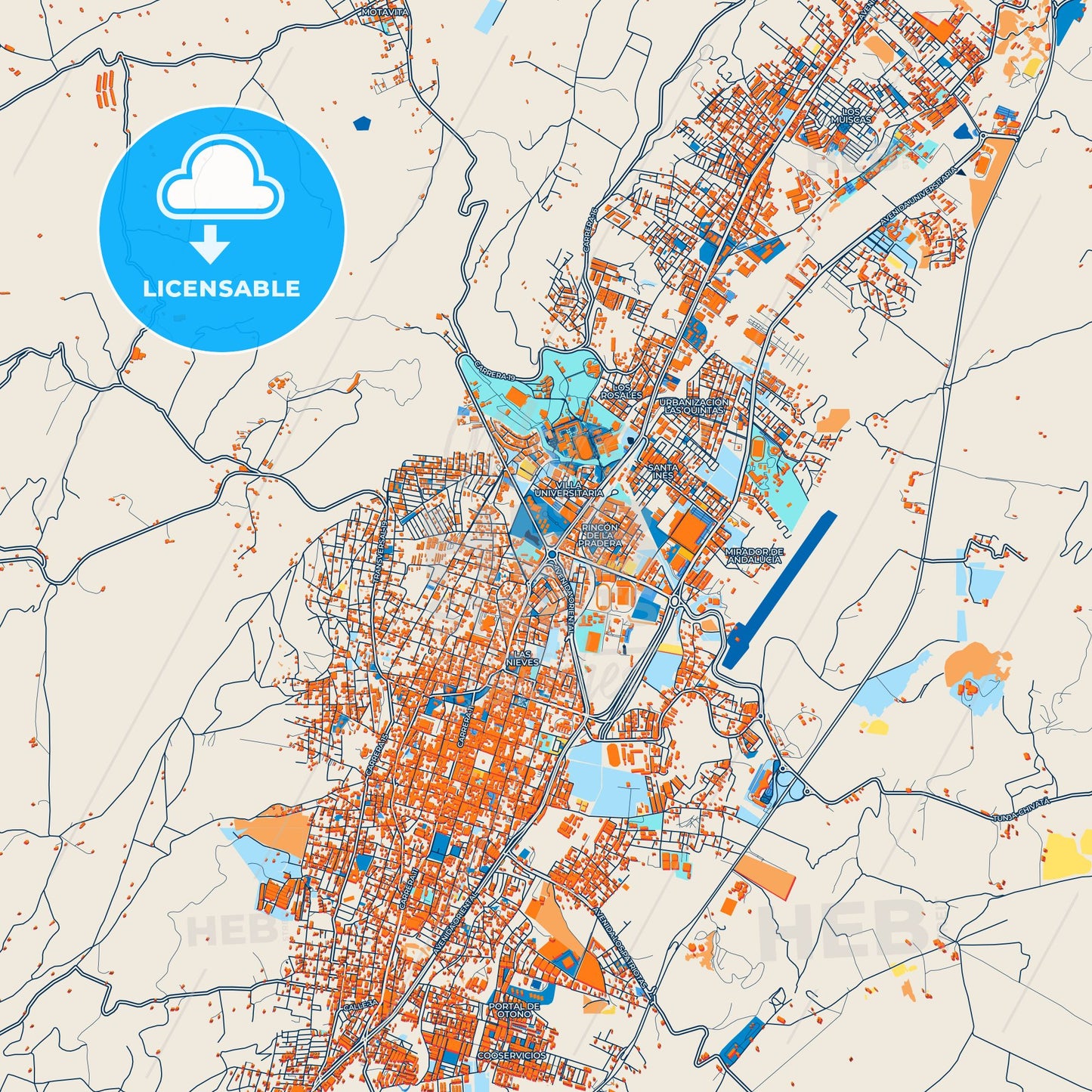 Colorful Tunja Street Map with Labels and Buildings