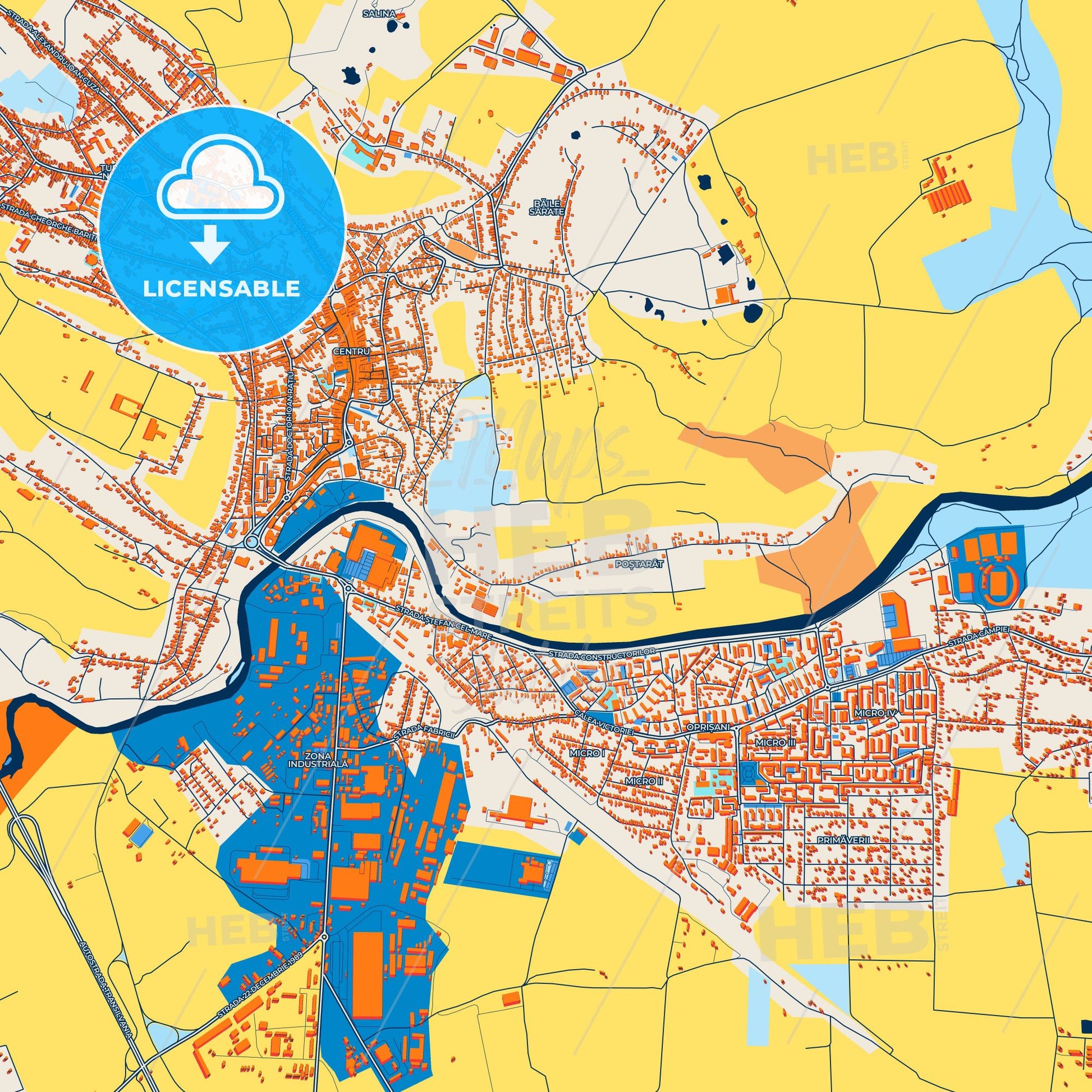 Colorful Turda Street Map with Labels and Buildings