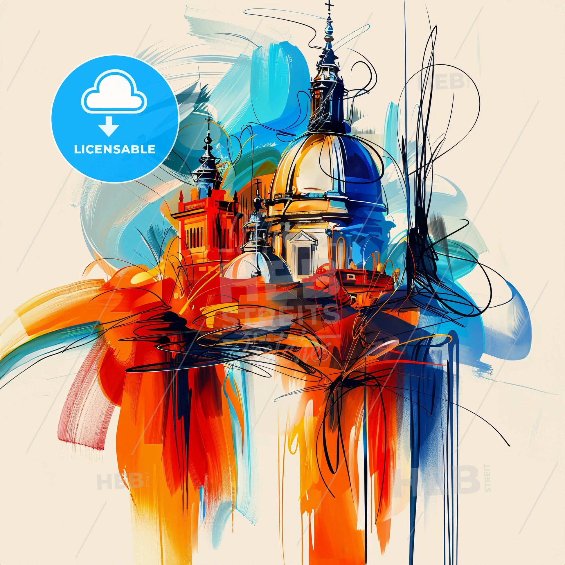Vibrant Torino , Italy - A Painting Of A Building With A Colorful Background
