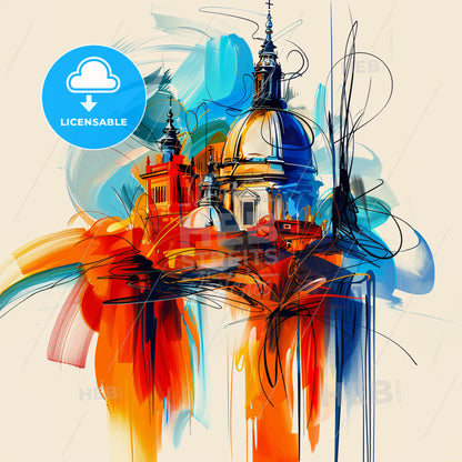 Vibrant Torino , Italy - A Painting Of A Building With A Colorful Background