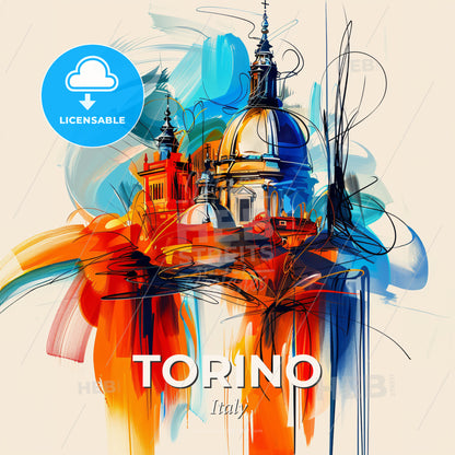 Vibrant Torino , Italy - A Painting Of A Building With A Colorful Background - Square format print template