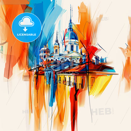 Vibrant Torino , Italy - A Painting Of A Building