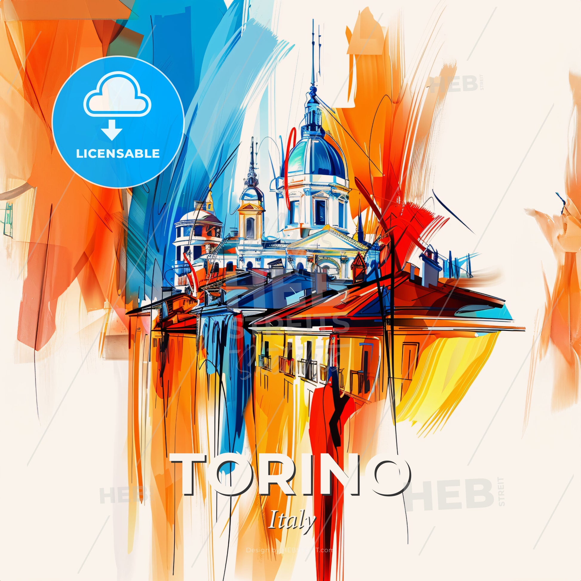 Vibrant Torino , Italy - A Painting Of A Building - Square format print template
