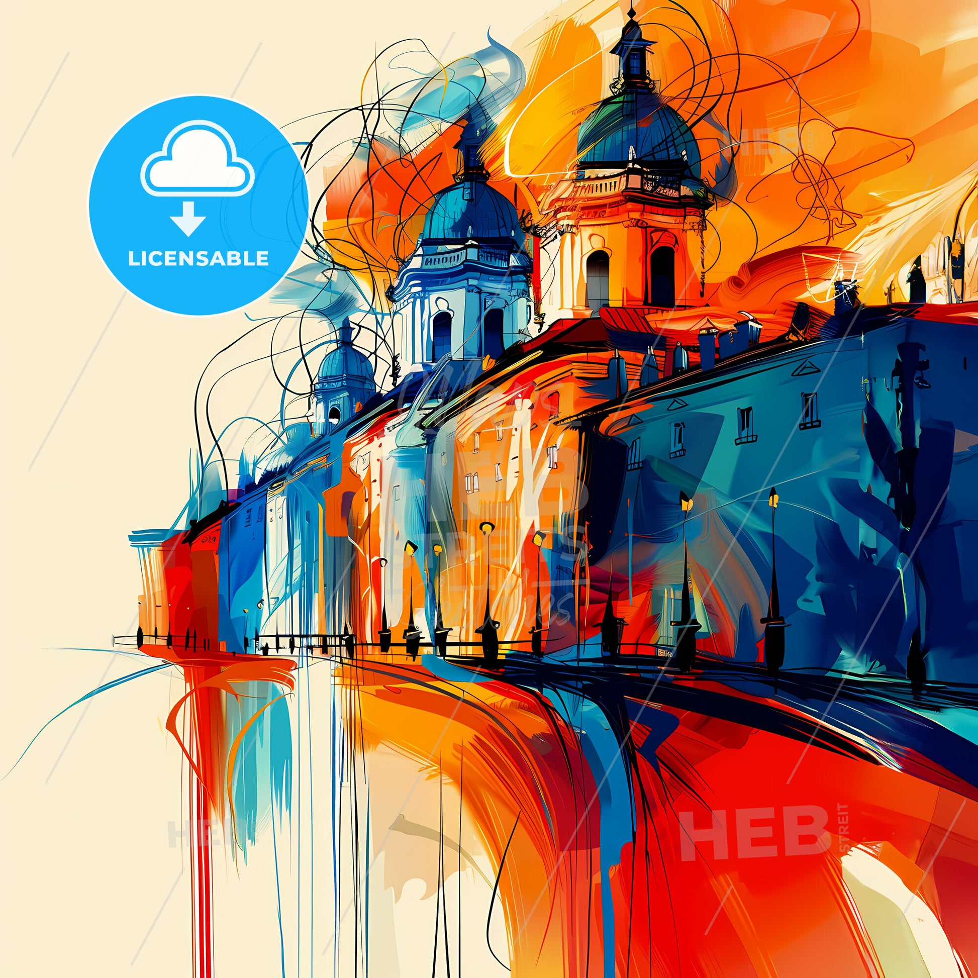 Vibrant Torino , Italy - A Painting Of A Building With A Colorful Background