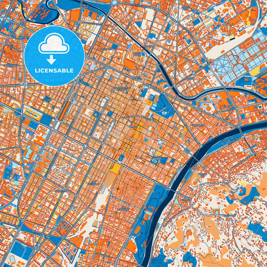 Colorful Turin Street Map with Labels and Buildings