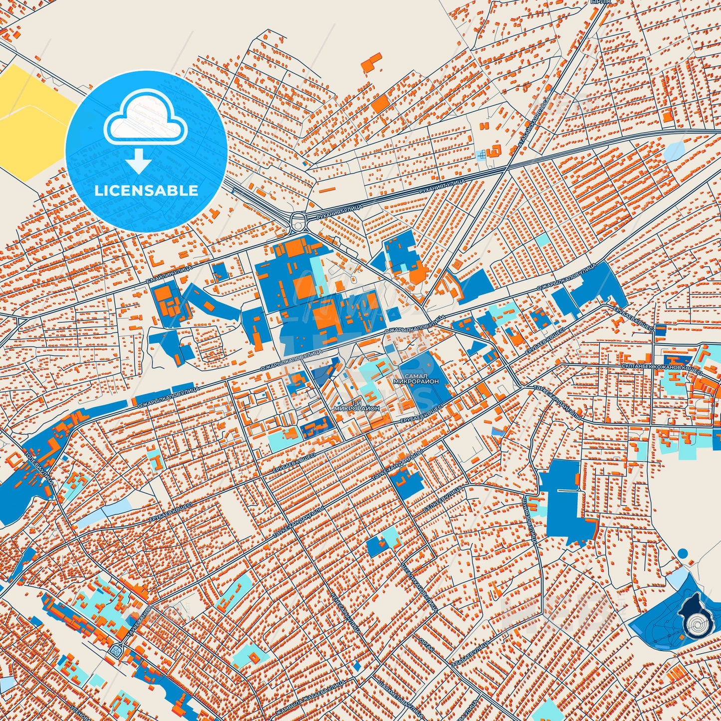 Colorful Turkistan Street Map with Labels and Buildings