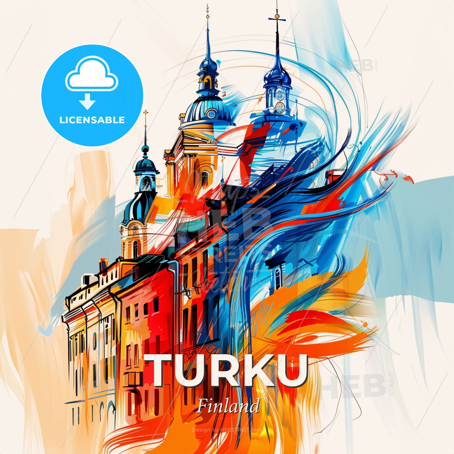 Vibrant Turku, Finland - A Colorful Building With Towers - Square format print template