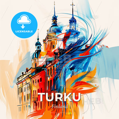 Vibrant Turku, Finland - A Colorful Building With Towers - Square format print template