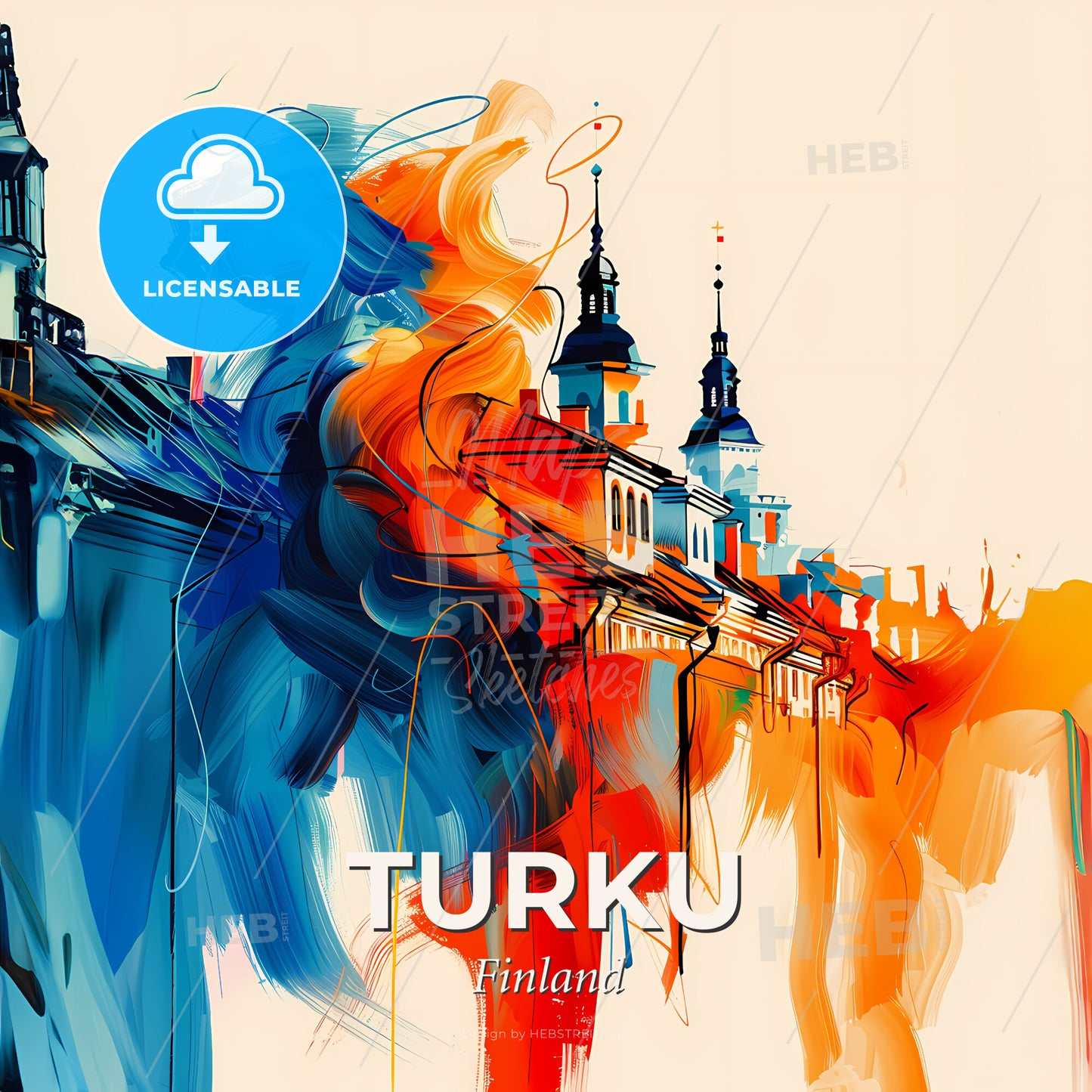 Vibrant Turku, Finland - A Colorful Painting Of Buildings - Square format print template