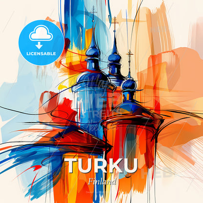 Vibrant Turku, Finland - A Painting Of A Building With A Colorful Background - Square format print template