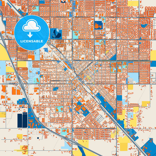Colorful Turlock Street Map with Labels and Buildings