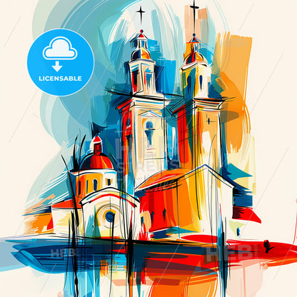 Vibrant Turmero, Venezuela - A Painting Of A Church