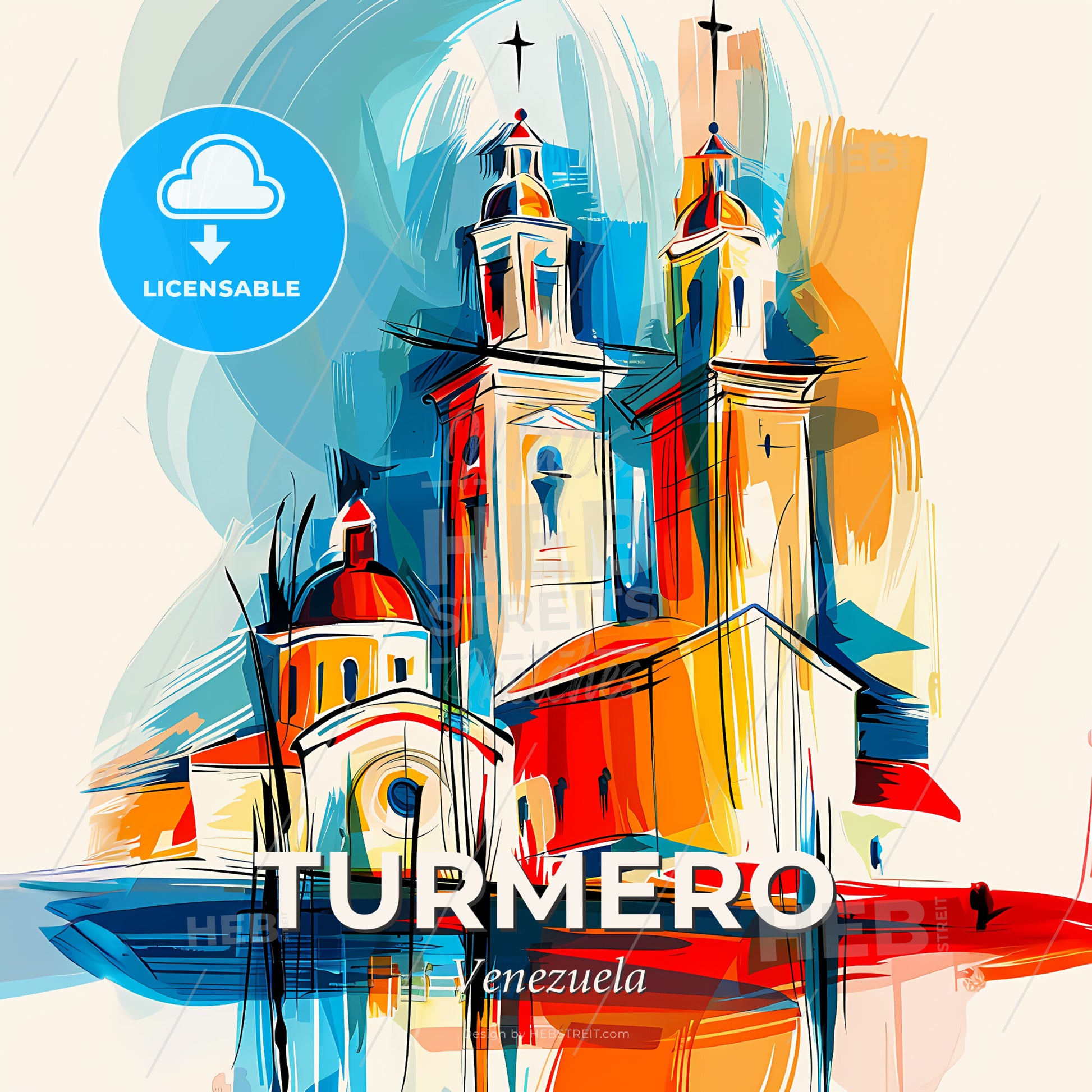 Vibrant Turmero, Venezuela - A Painting Of A Church - Square format print template
