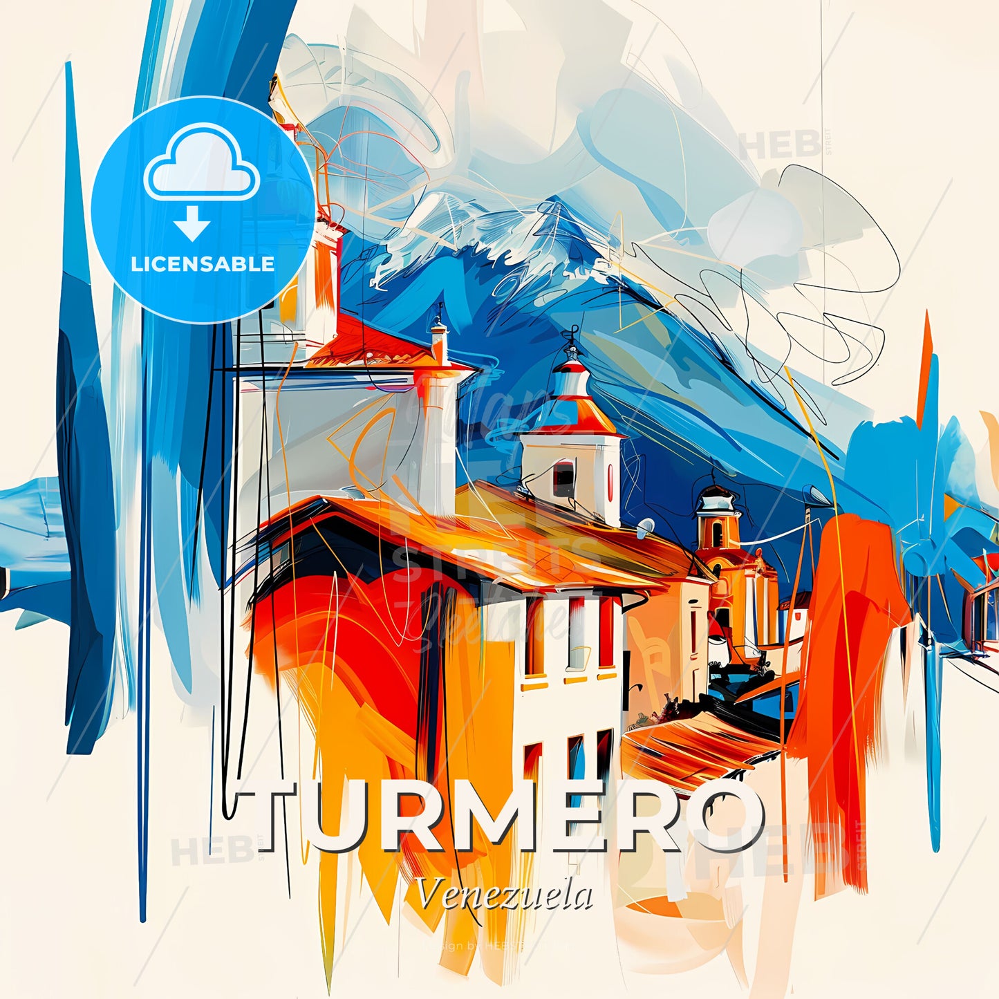 Vibrant Turmero, Venezuela - A Painting Of Buildings And Mountains - Square format print template