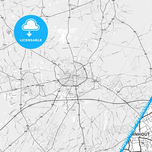 Turnhout, Belgium light map with streetnames, citynames and districts