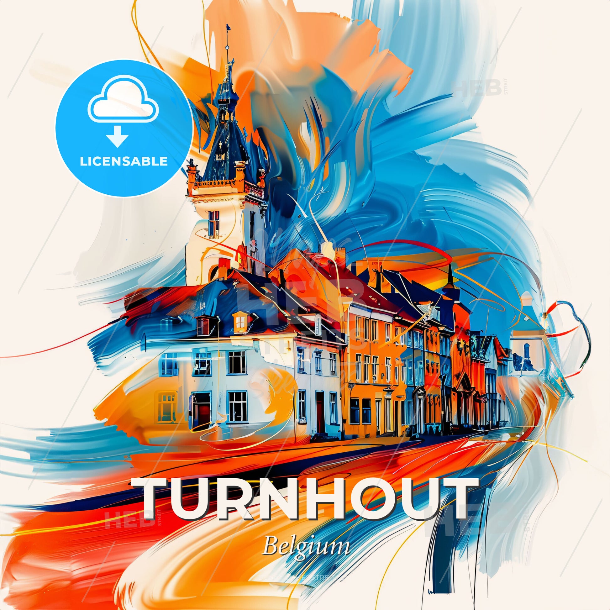 Vibrant Turnhout, Belgium - A Colorful Painting Of Buildings - Square format print template
