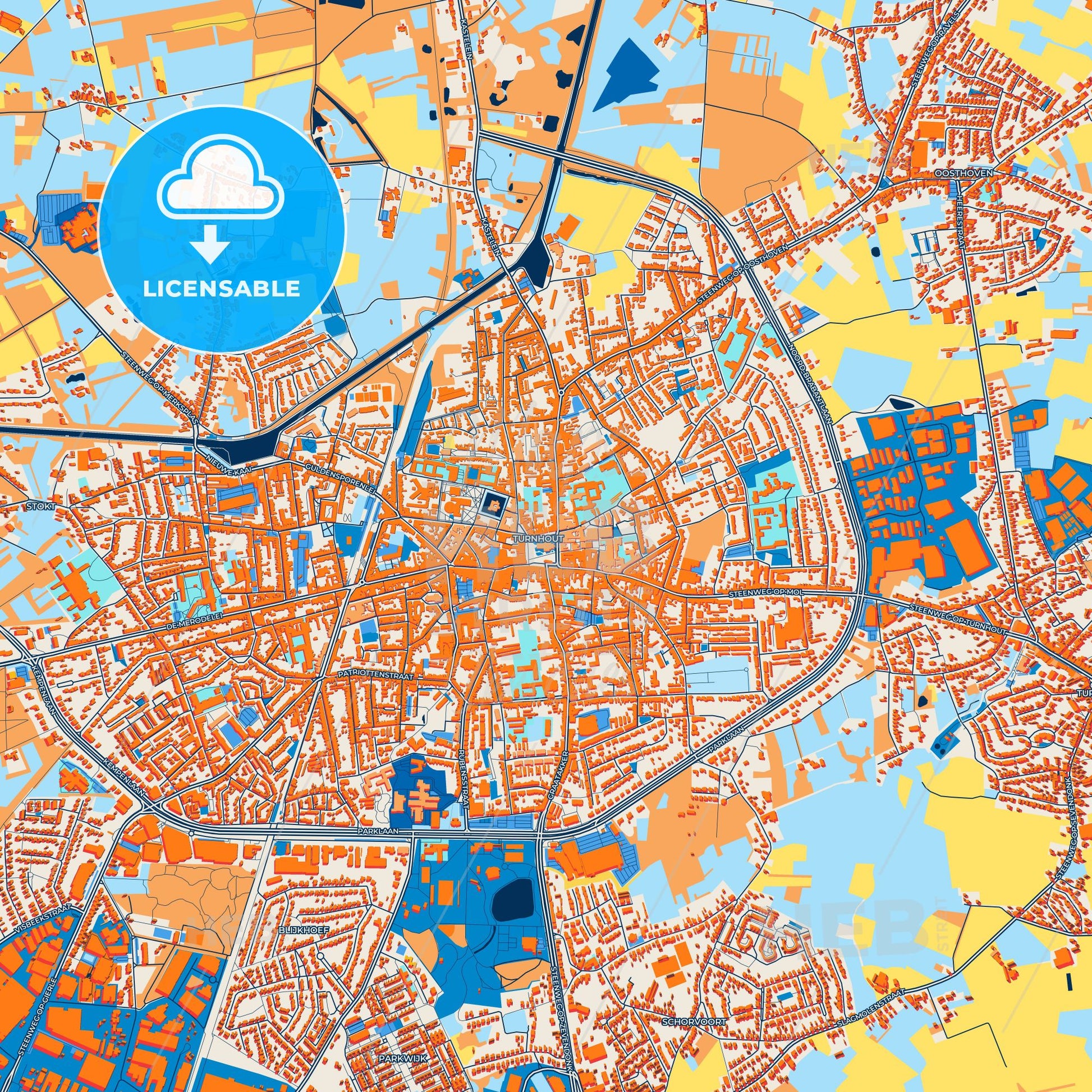 Colorful Turnhout Street Map with Labels and Buildings