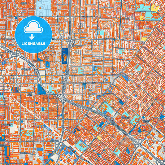 Colorful Tustin Street Map with Labels and Buildings