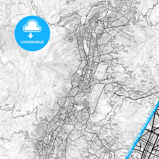 Tutamandahostel, Ecuador light map with streetnames, citynames and districts