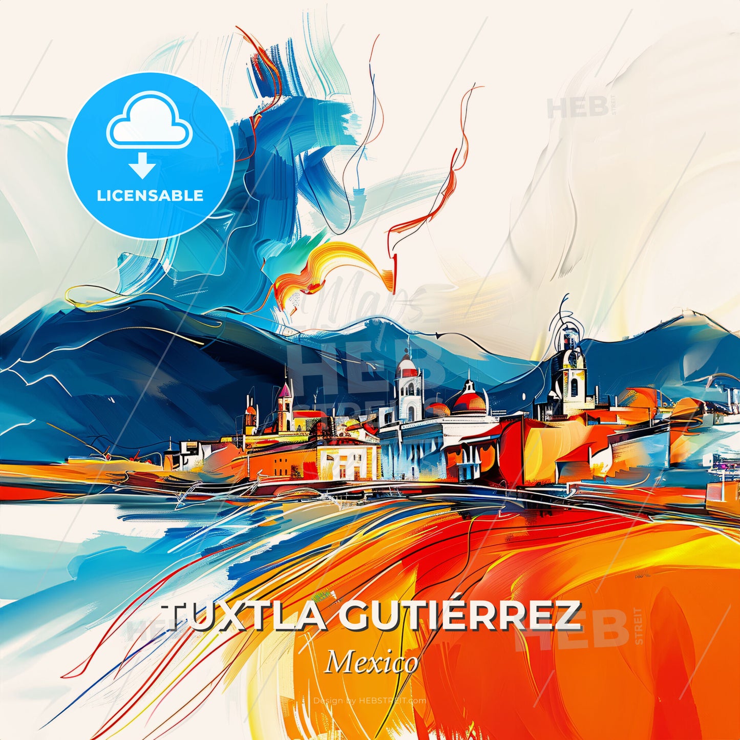 Vibrant Tuxtla Gutiérrez, Mexico - A Painting Of A Town - Square format print template