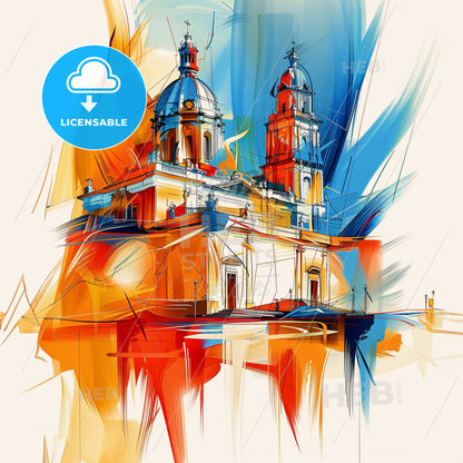 Vibrant Tuxtla Gutiérrez, Mexico - A Painting Of A Building With A Dome And Towers