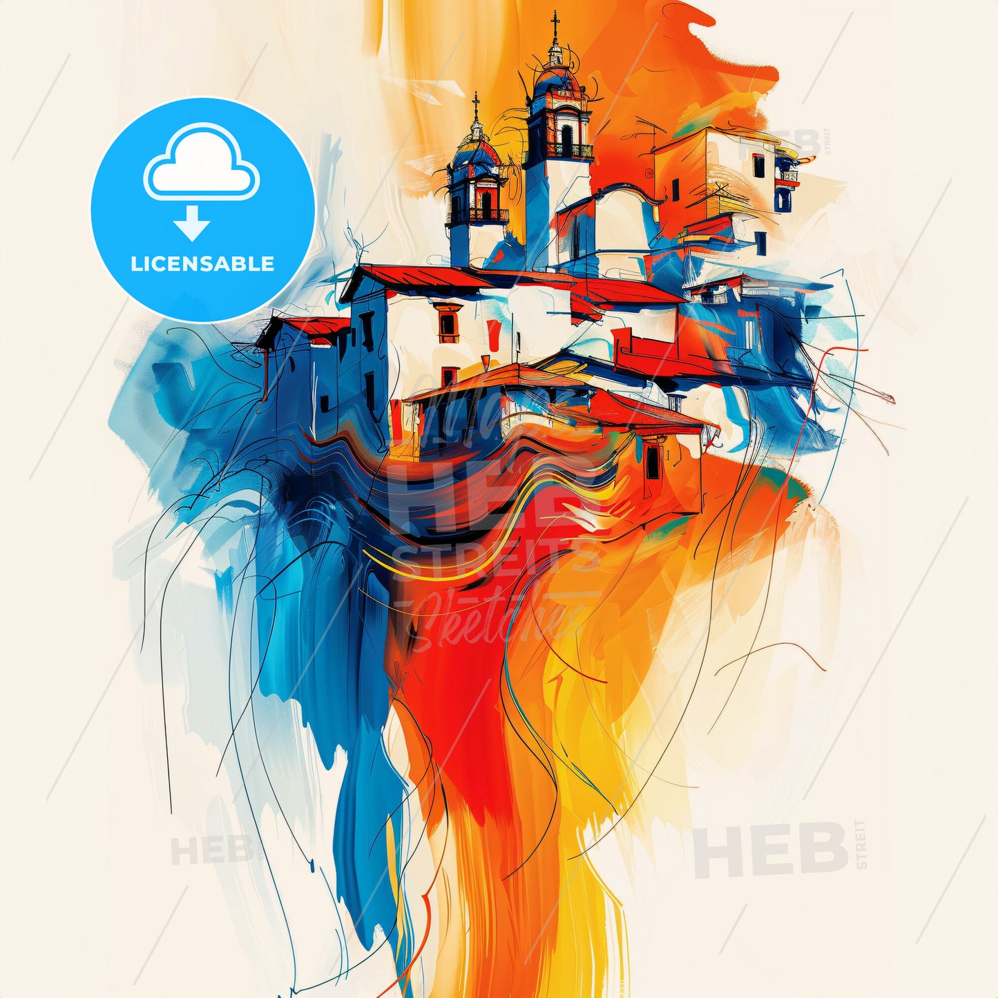 Vibrant Tuxtla Gutiérrez, Mexico - A Painting Of A Building With A Colorful Background