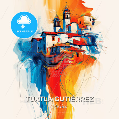 Vibrant Tuxtla Gutiérrez, Mexico - A Painting Of A Building With A Colorful Background - Square format print template